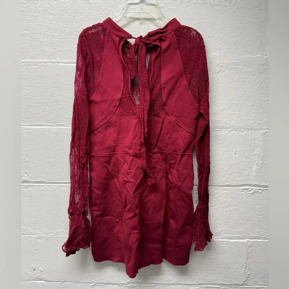 Free People It's Now or Never Wine Red Lace Bodycon Dress - Picture 5 of 7